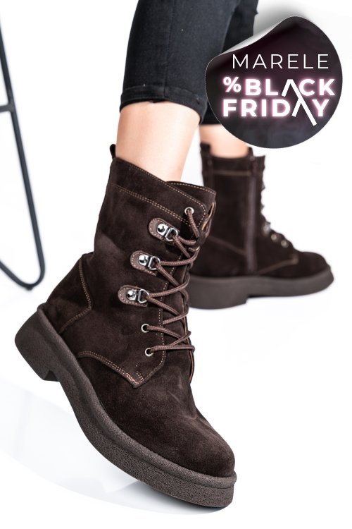 Ghete femei piele naturala intoarsa maro inchis 2s7732-050sp