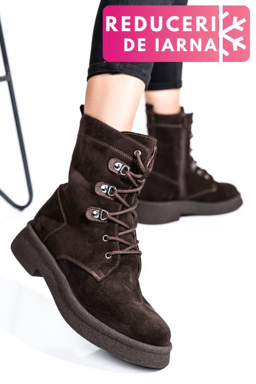 Ghete femei piele naturala intoarsa maro inchis 2s7732-050sp