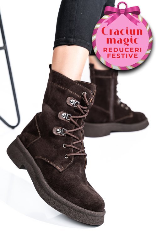 Ghete femei piele naturala intoarsa maro inchis 2s7732-050sp