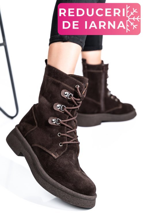 Ghete femei piele naturala intoarsa maro inchis 2s7732-050sp
