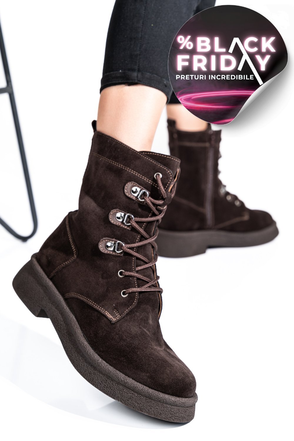 GHETE FEMEI PIELE NATURALA INTOARSA MARO INCHIS 2S7732-050SP