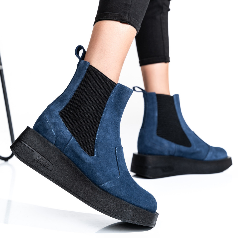 GHETE DAMA DE IARNA PIELE NATURALA INTOARSA BLEUMARIN 2S7700