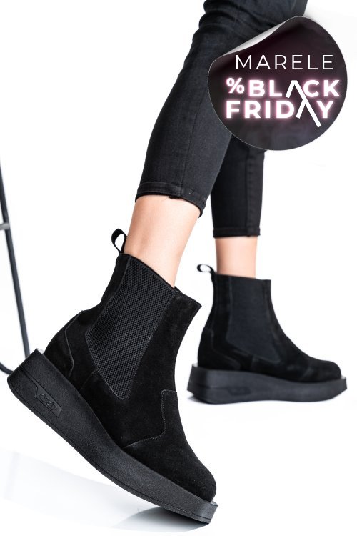 Ghete negre piele naturala intoarsa 2s7700