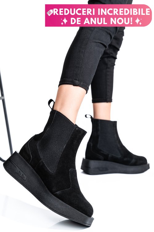 Ghete negre piele naturala intoarsa 2s7700