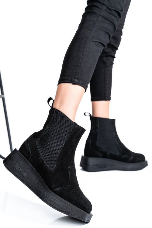 Ghete negre piele naturala intoarsa 2s7700