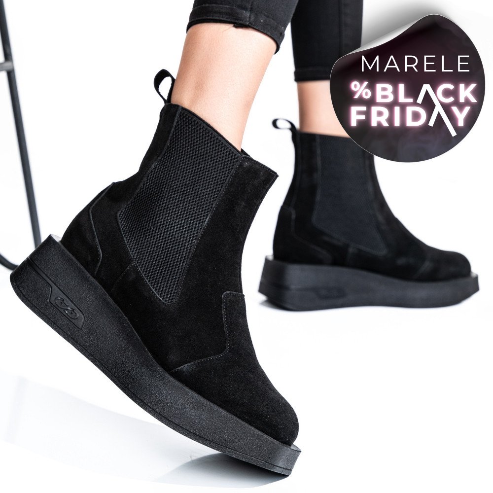 GHETE NEGRE PIELE NATURALA INTOARSA 2S7700