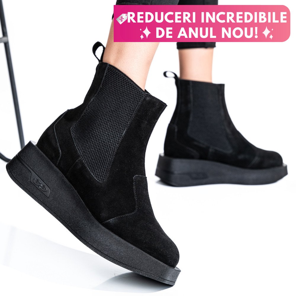 GHETE NEGRE PIELE NATURALA INTOARSA 2S7700