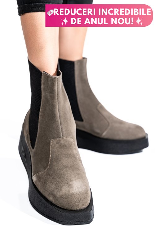 Ghete femei piele naturala intoarsa gri inchis 2s7700