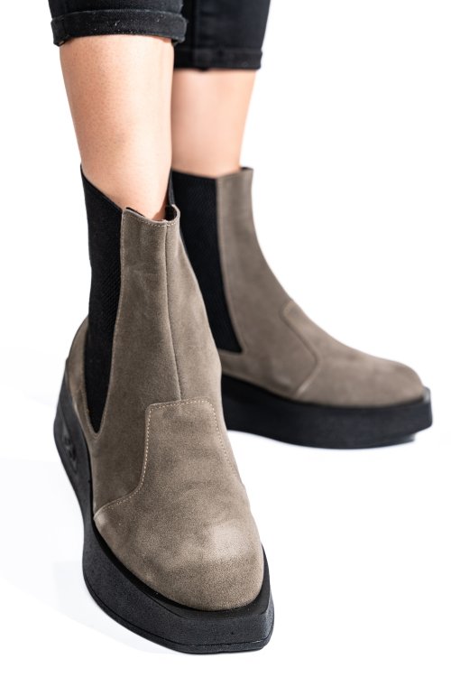 Ghete femei piele naturala intoarsa gri inchis 2s7700