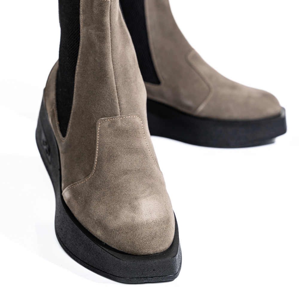 GHETE FEMEI PIELE NATURALA INTOARSA GRI INCHIS 2S7700