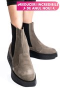 GHETE FEMEI PIELE NATURALA INTOARSA GRI INCHIS 2S7700