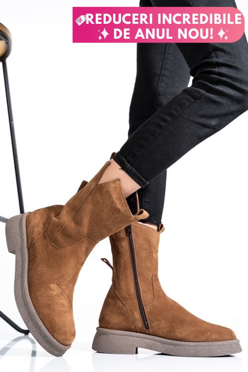 Ghete dama imblanite piele naturala intoarsa camel 2s7732-051sp