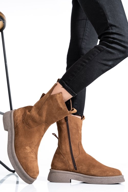 Ghete dama imblanite piele naturala intoarsa camel 2s7732-051sp