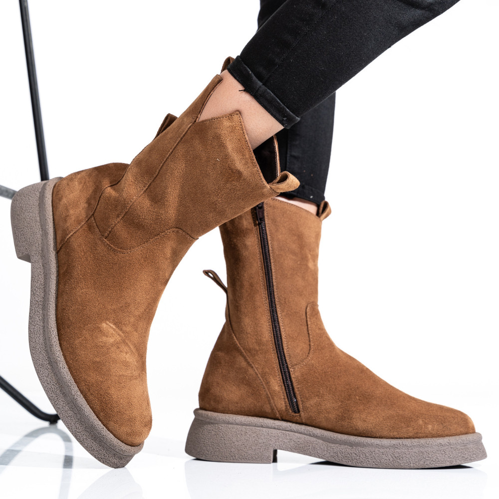 GHETE DAMA IMBLANITE PIELE NATURALA INTOARSA CAMEL 2S7732-051SP