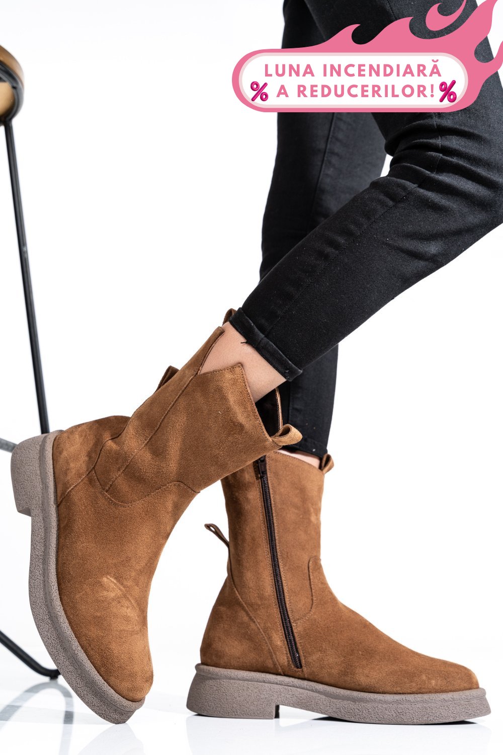 GHETE DAMA IMBLANITE PIELE NATURALA INTOARSA CAMEL 2S7732-051SP