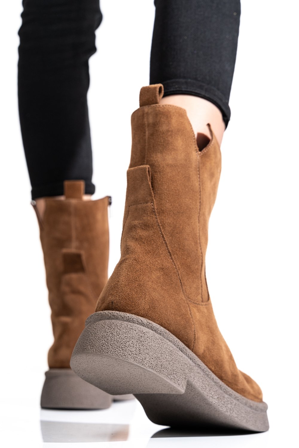 GHETE DAMA IMBLANITE PIELE NATURALA INTOARSA CAMEL 2S7732-051SP