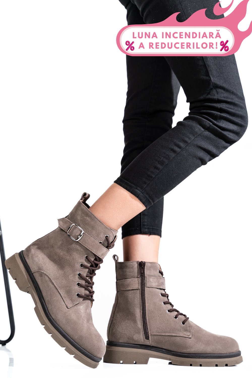 GHETE DAMA PIELE NATURALA INTOARSA TAUPE 2S7732-034SP