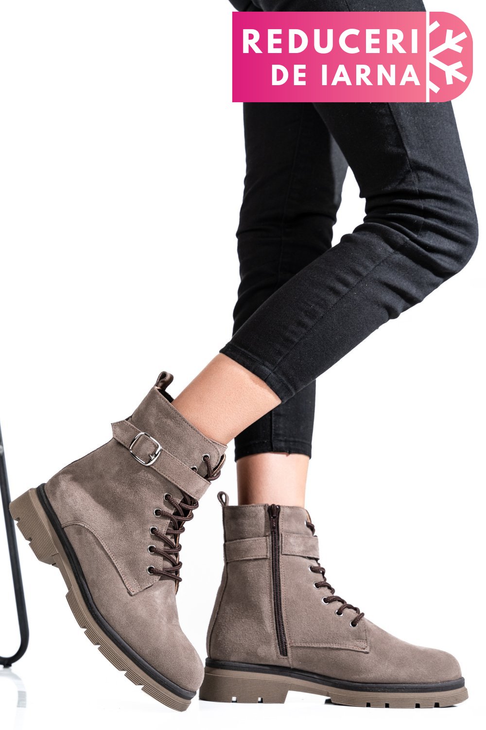 GHETE DAMA PIELE NATURALA INTOARSA TAUPE 2S7732-034SP