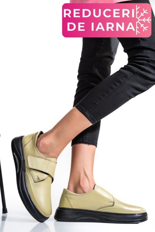 Pantofi olive piele naturala apckd440