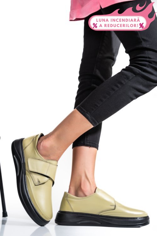 Pantofi olive piele naturala apckd440