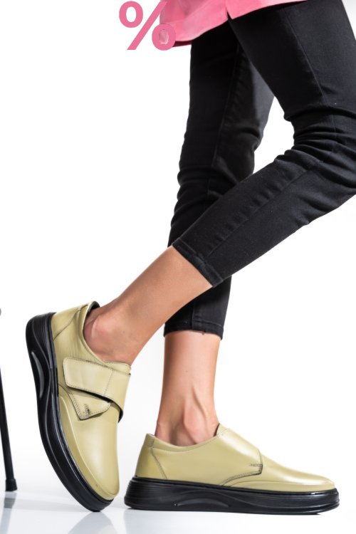 Pantofi olive piele naturala apckd440