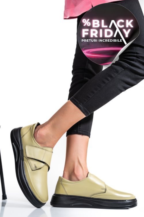 Pantofi olive piele naturala apckd440