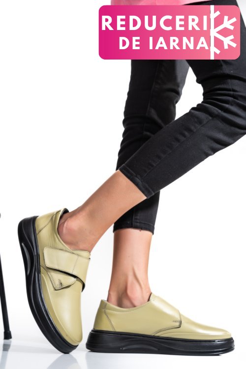 Pantofi olive piele naturala apckd440