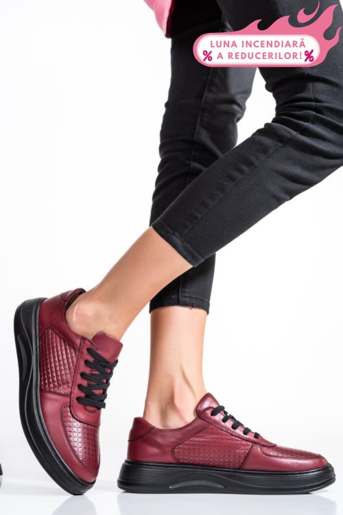 Pantofi bordo piele naturala apckd330