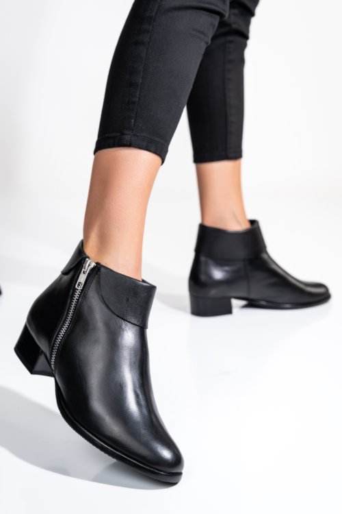 Ghete dama piele naturala negre cu toc mic 6s77548