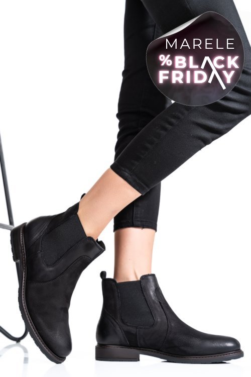 Ghete dama captusite  piele naturala negre 6s77486