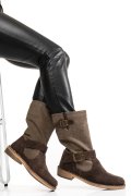 CIZME MARO INCHIS PIELE NATURALA INTOARSA SI TEXTIL