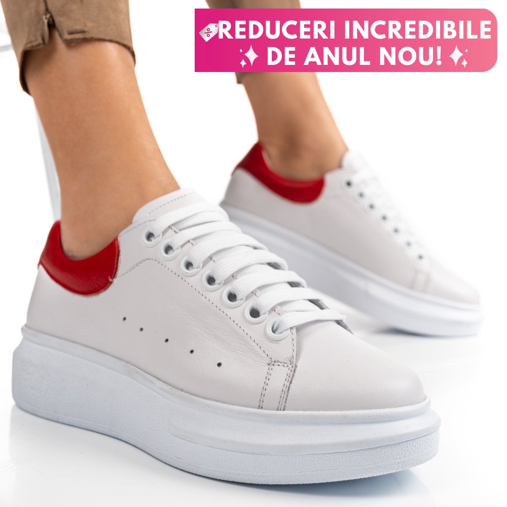PANTOFI SPORT ALB ROSU PIELE NATURALA 2S7701684