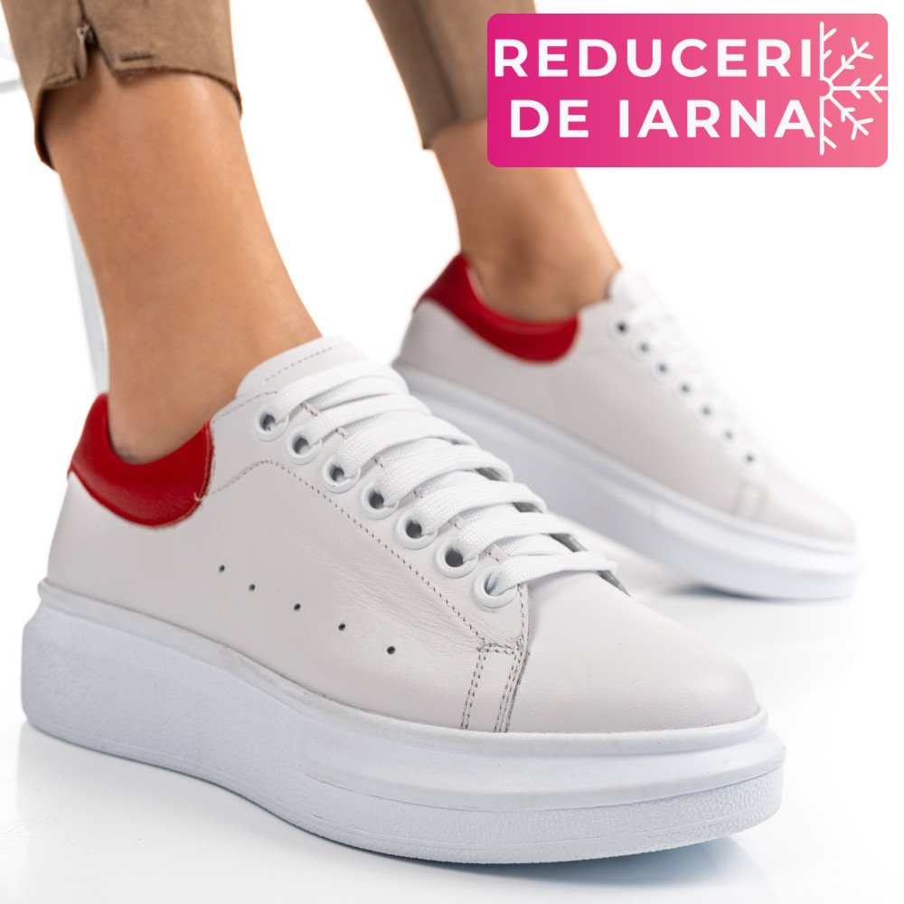 PANTOFI SPORT ALB ROSU PIELE NATURALA 2S7701684