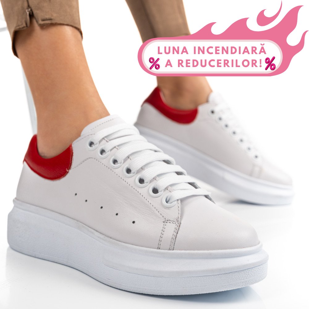 PANTOFI SPORT ALB ROSU PIELE NATURALA 2S7701684