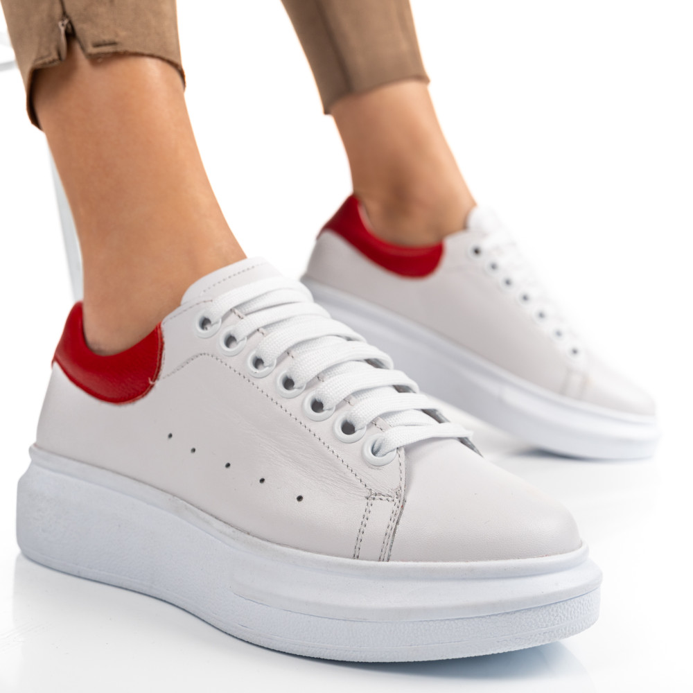 PANTOFI SPORT ALB ROSU PIELE NATURALA 2S7701684