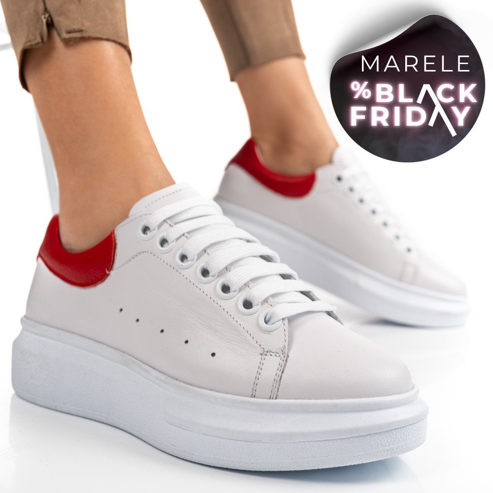 PANTOFI SPORT ALB ROSU PIELE NATURALA 2S7701684