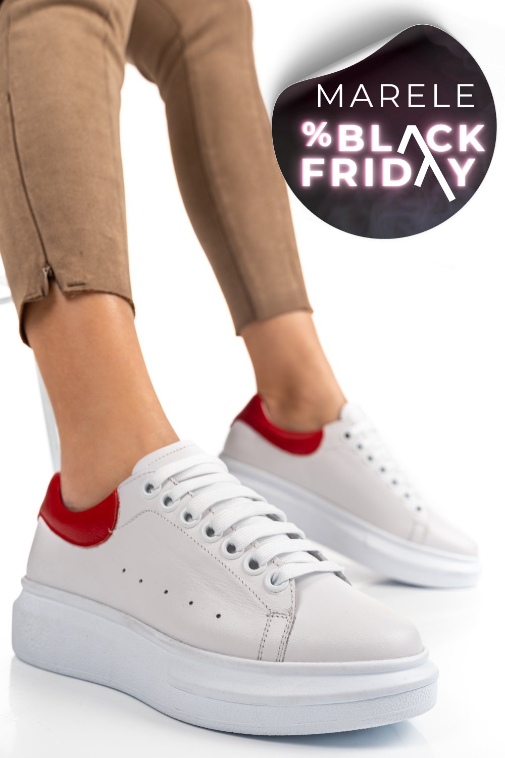 PANTOFI SPORT ALB ROSU PIELE NATURALA 2S7701684