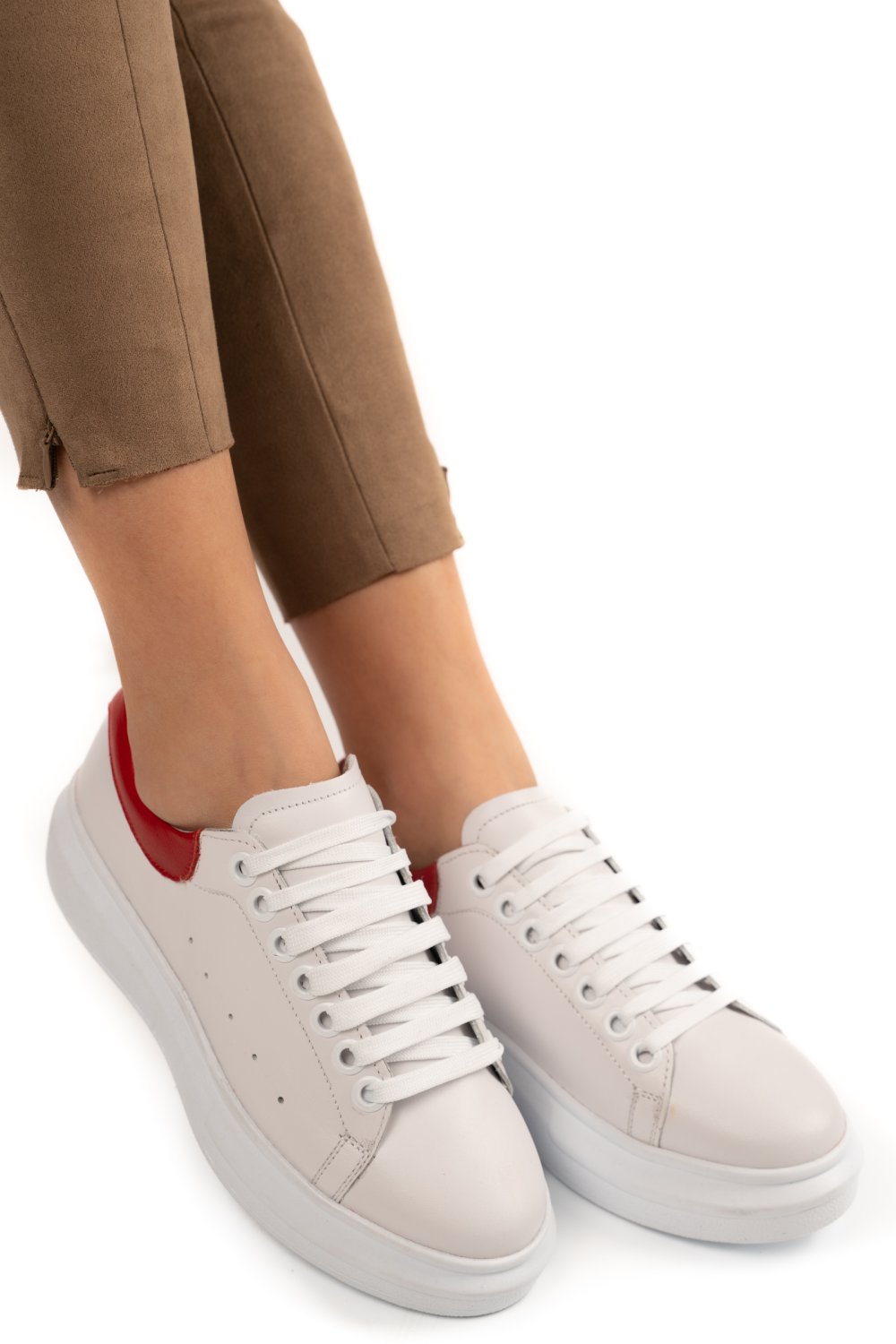 PANTOFI SPORT ALB ROSU PIELE NATURALA 2S7701684