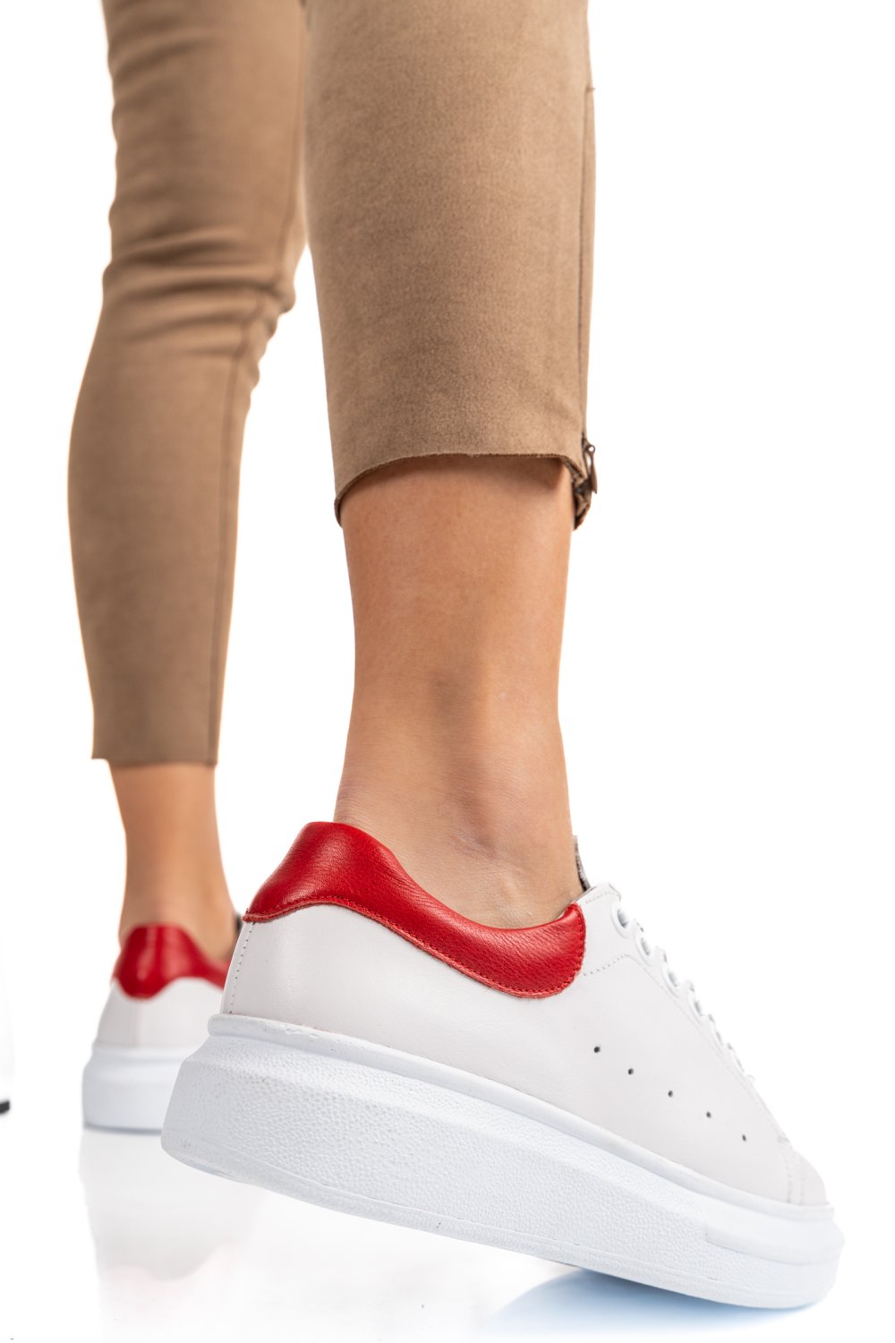 PANTOFI SPORT ALB ROSU PIELE NATURALA 2S7701684