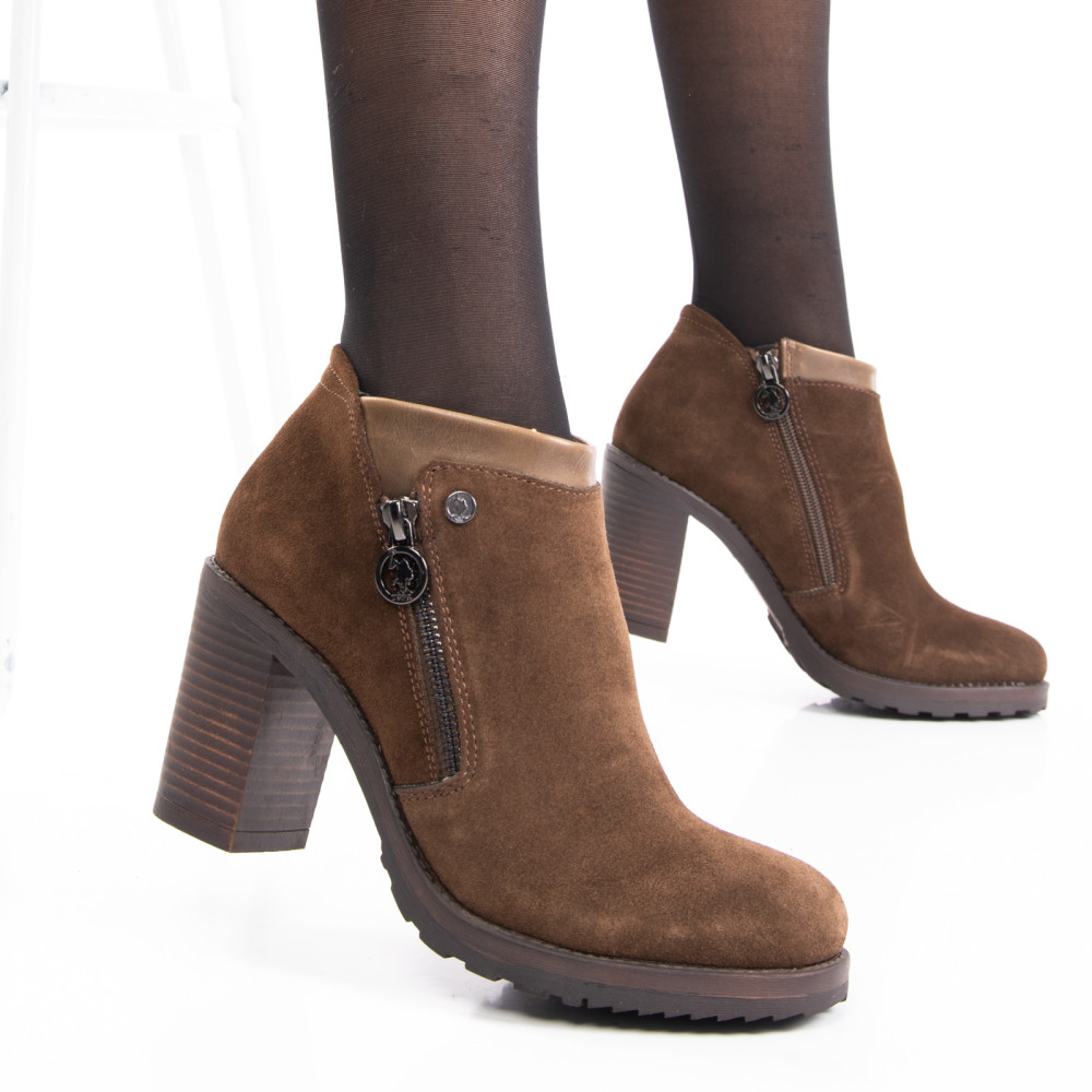 U.S. POLO ASSN, BOTINE FEMEI BROWN SUEDE ERFUTR