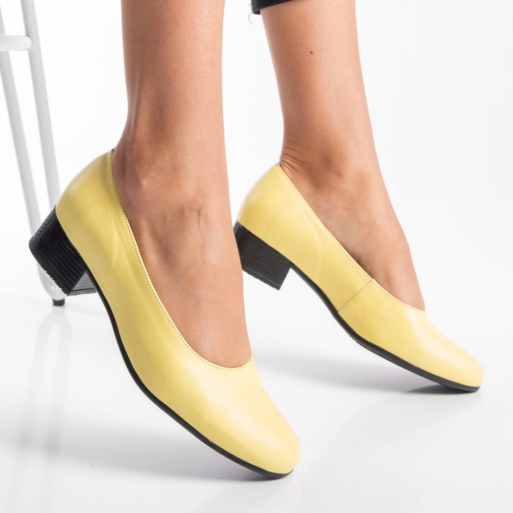 PANTOFI DAMA PIELE NATURALA GALBENI TOC MIC 2S77040