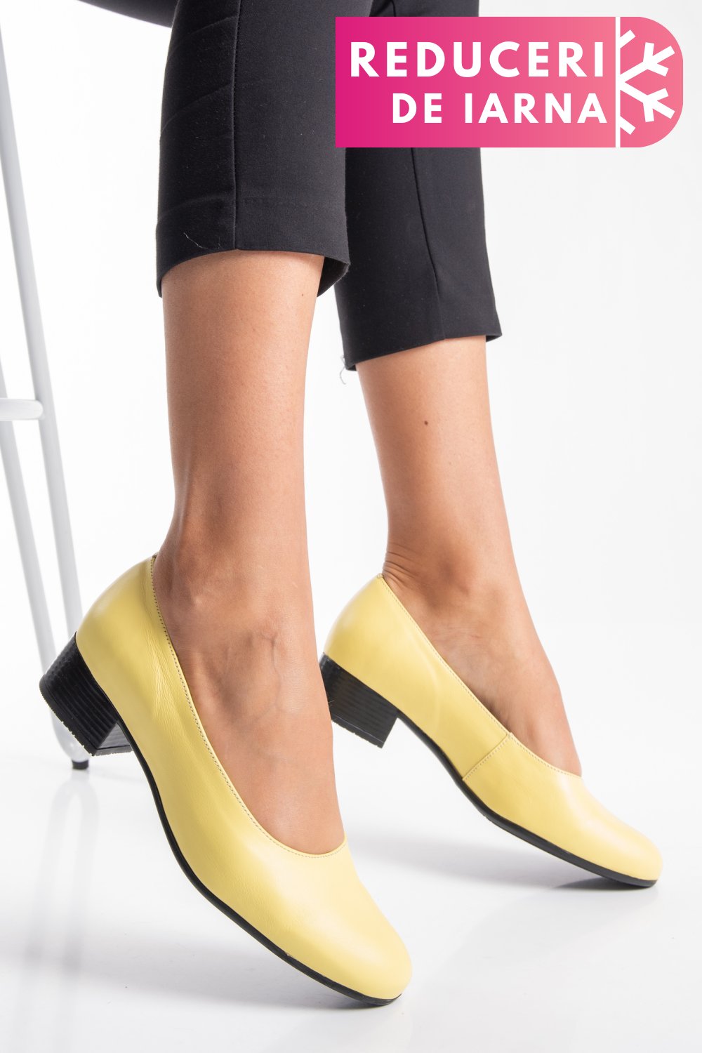 PANTOFI DAMA PIELE NATURALA GALBENI TOC MIC 2S77040