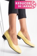 PANTOFI DAMA PIELE NATURALA GALBENI TOC MIC 2S77040