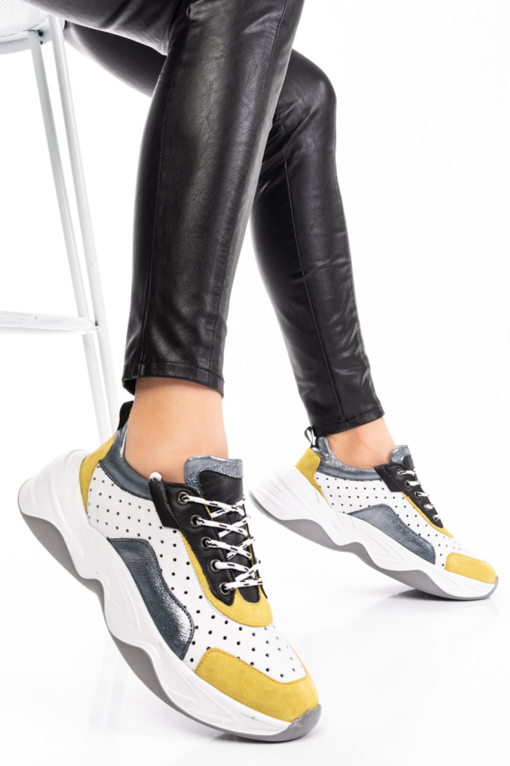 PANTOFI SPORT ALB GALBEN PIELE NATURALA 2S7711621NP