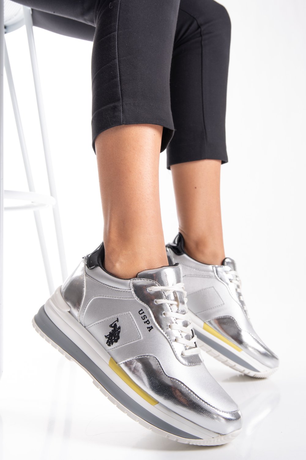 U.S. POLO ASSN, PANTOFI SPORT SILVER BLACK AMY