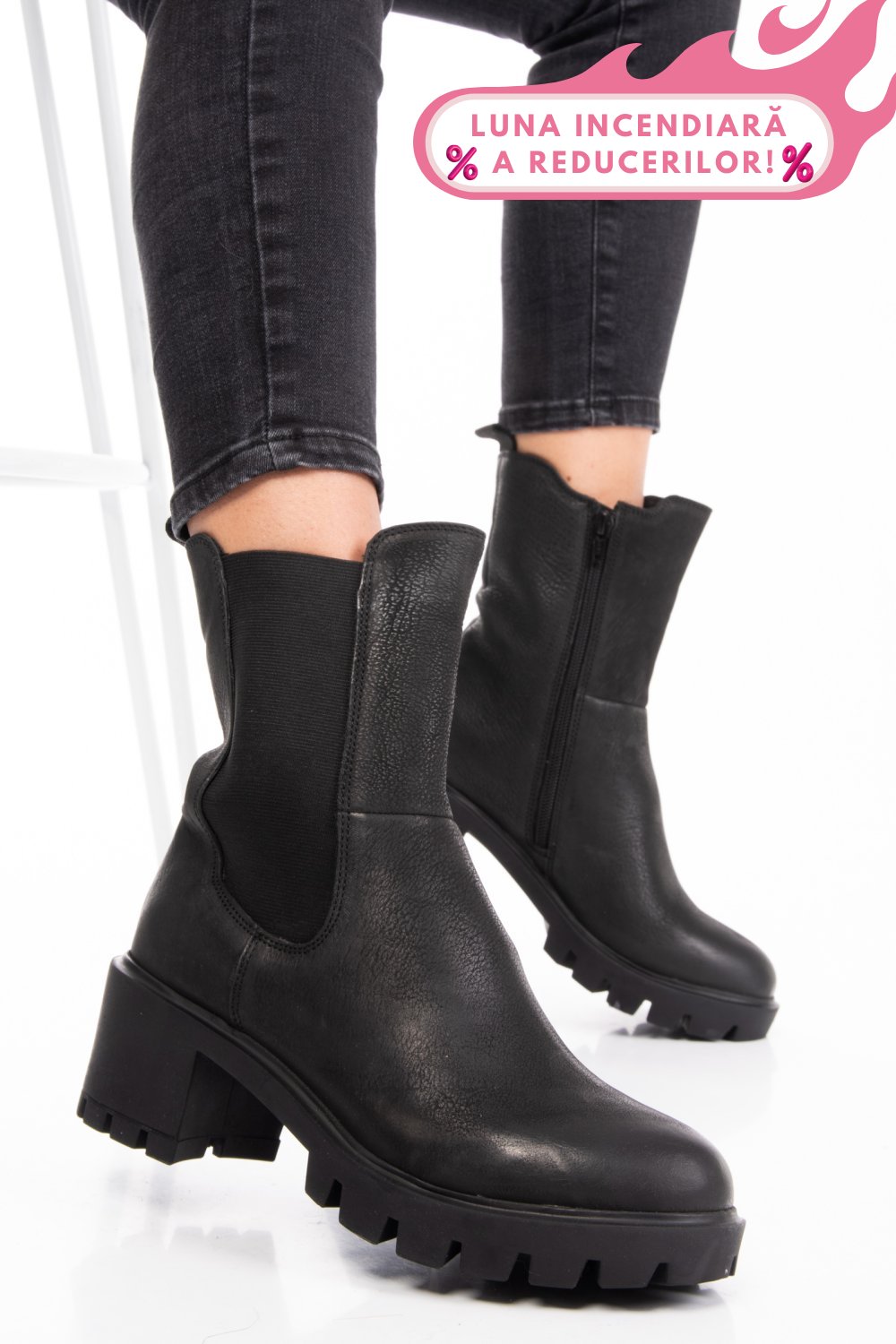GHETE DAMA DE IARNA PIELE NATURALA BLACK NABUK 8S77799