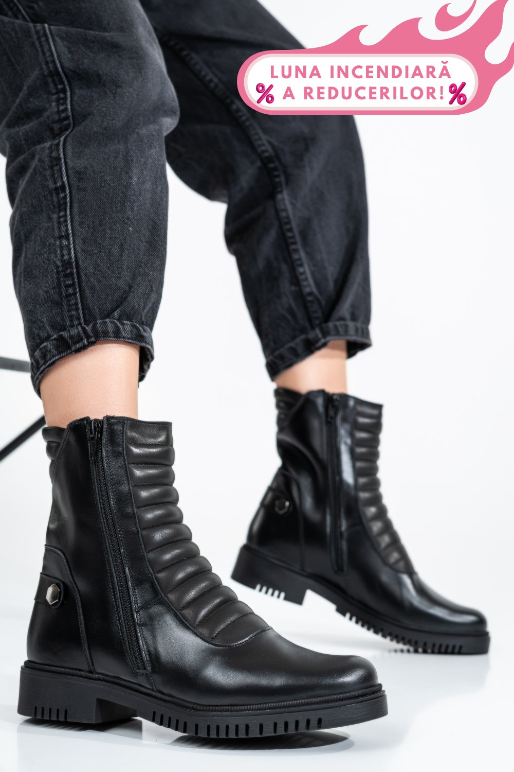 GHETE DAMA PIELE NATURALA NEGRE 9S7753