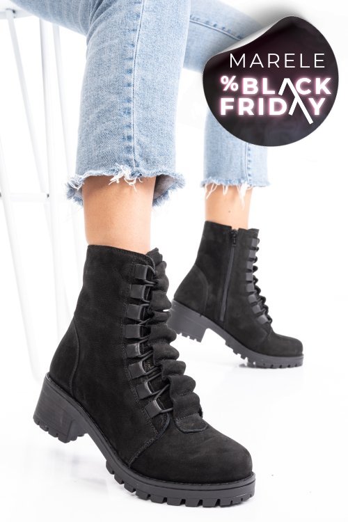 Ghete dama piele naturala intoarsa negre 1s7782859