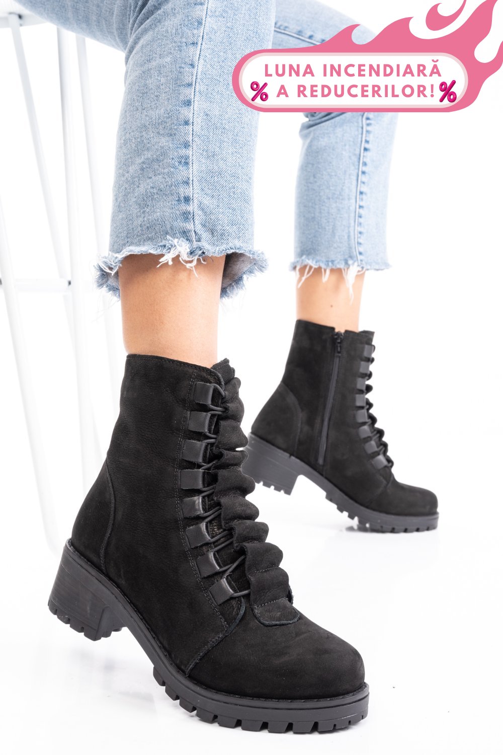 GHETE DAMA PIELE NATURALA INTOARSA NEGRE 1S7782859