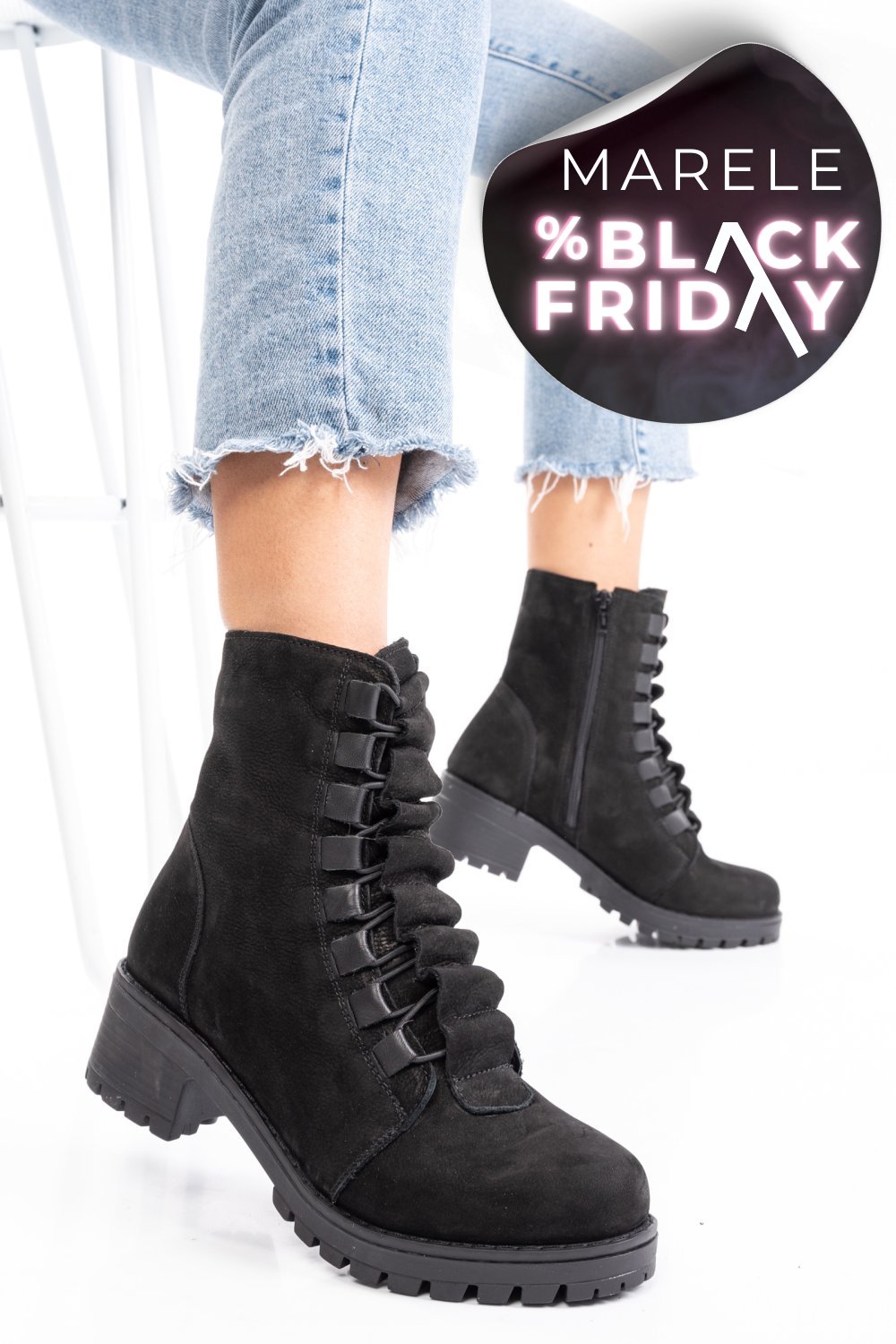 GHETE DAMA PIELE NATURALA INTOARSA NEGRE 1S7782859